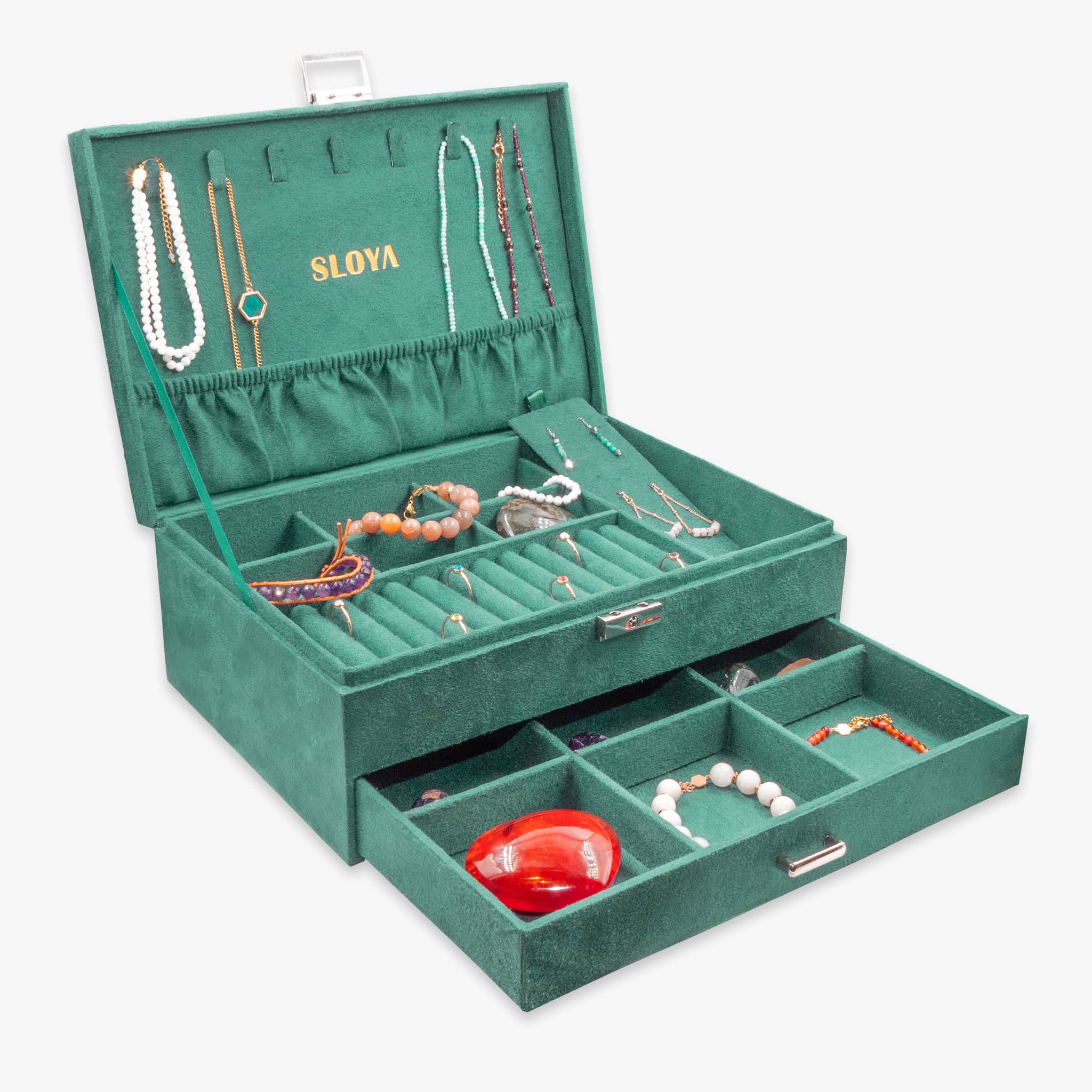 Grande boîte à bijoux velours vert émeraude - SLOYA